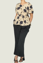 Modern Floral Peplum Blouse & Comfy Wide-Leg Pants