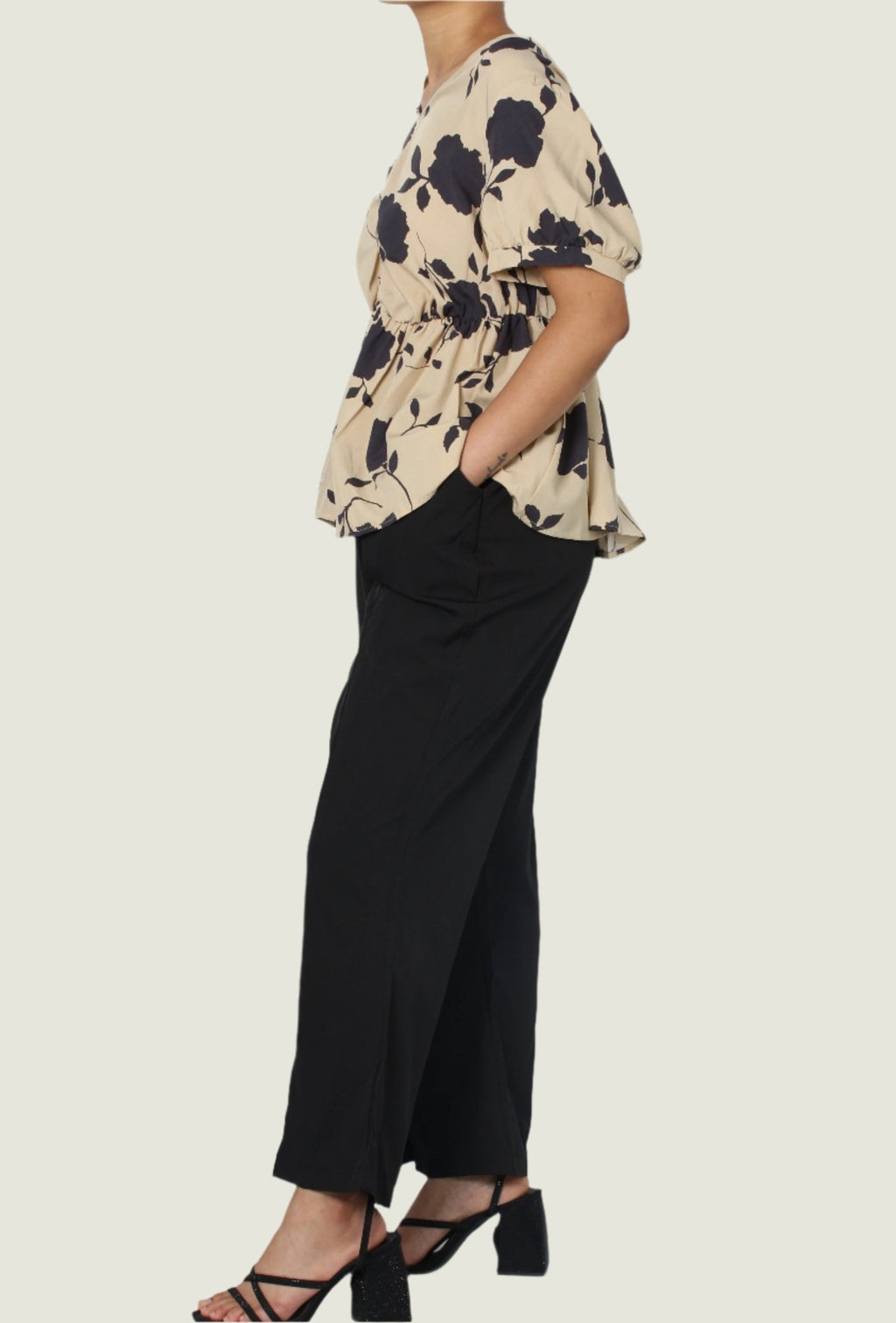 Modern Floral Peplum Blouse & Comfy Wide-Leg Pants