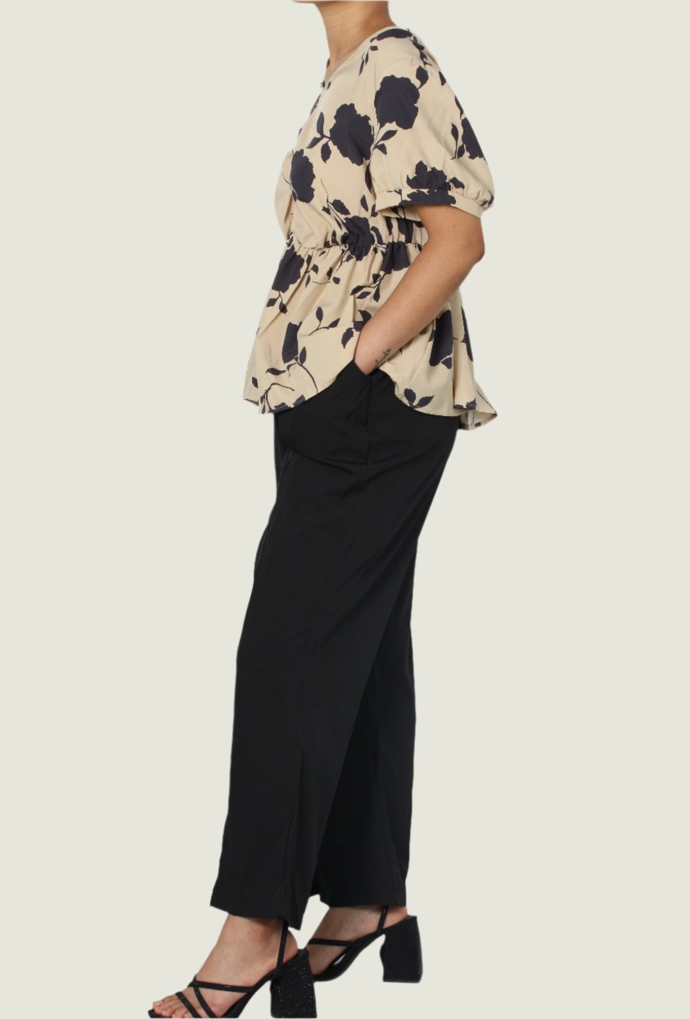 Modern Floral Peplum Blouse & Comfy Wide-Leg Pants