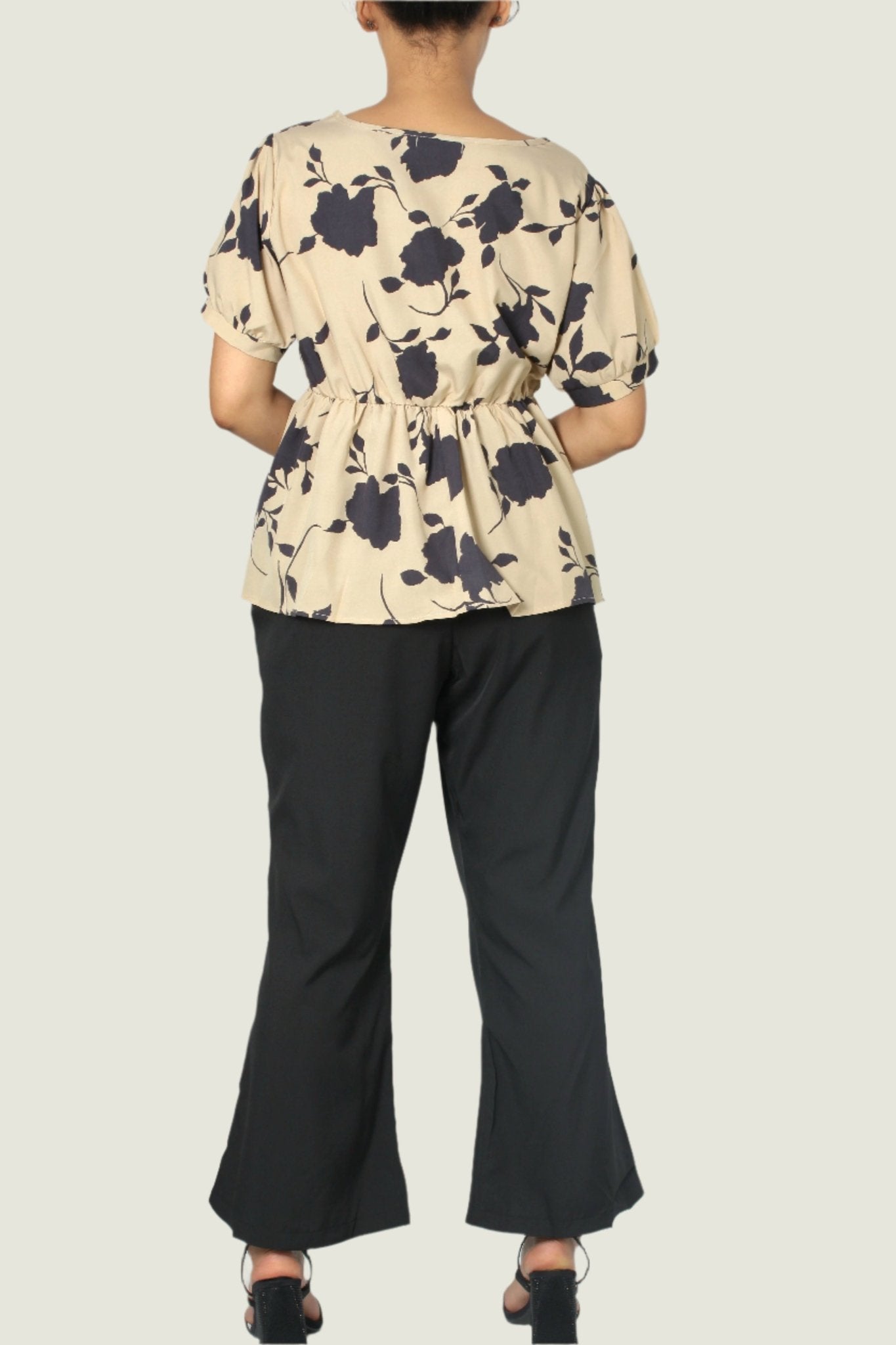 Modern Floral Peplum Blouse & Comfy Wide-Leg Pants