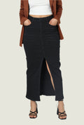 Black High-Waisted Denim Maxi Jean Skirt with Front Slit