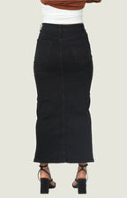 Black High-Waisted Denim Maxi Jean Skirt with Front Slit