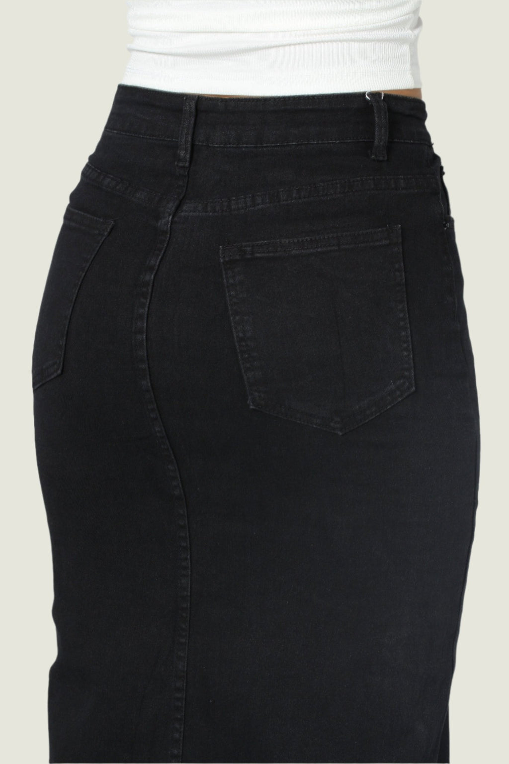 Black High-Waisted Denim Maxi Jean Skirt with Front Slit