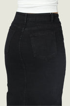Black High-Waisted Denim Maxi Jean Skirt with Front Slit