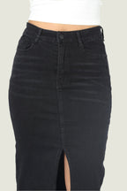 Black High-Waisted Denim Maxi Jean Skirt with Front Slit