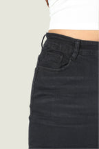 Black High-Waisted Denim Maxi Jean Skirt with Front Slit