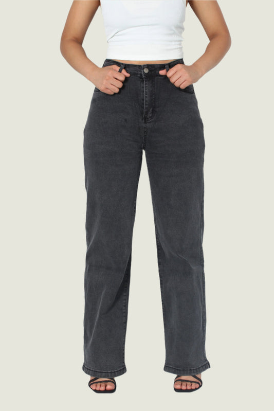 High-Waisted Wide-Leg Dark Grey Jeans