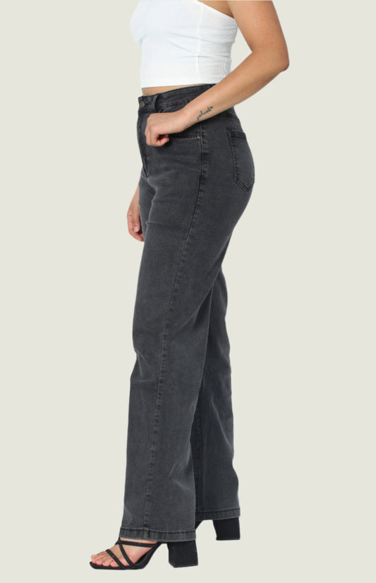 High-Waisted Wide-Leg Dark Grey Jeans