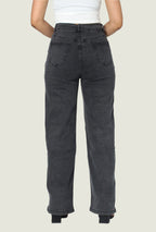 High-Waisted Wide-Leg Dark Grey Jeans