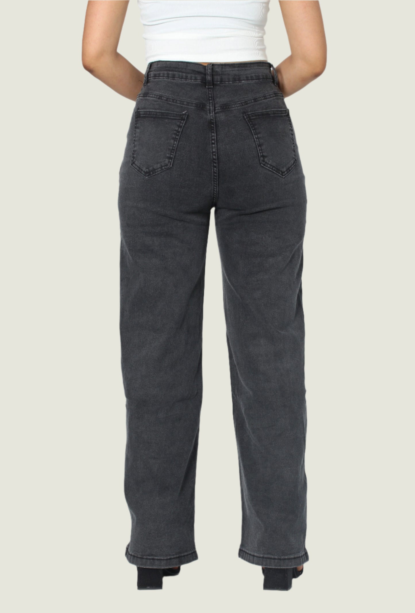 High-Waisted Wide-Leg Dark Grey Jeans