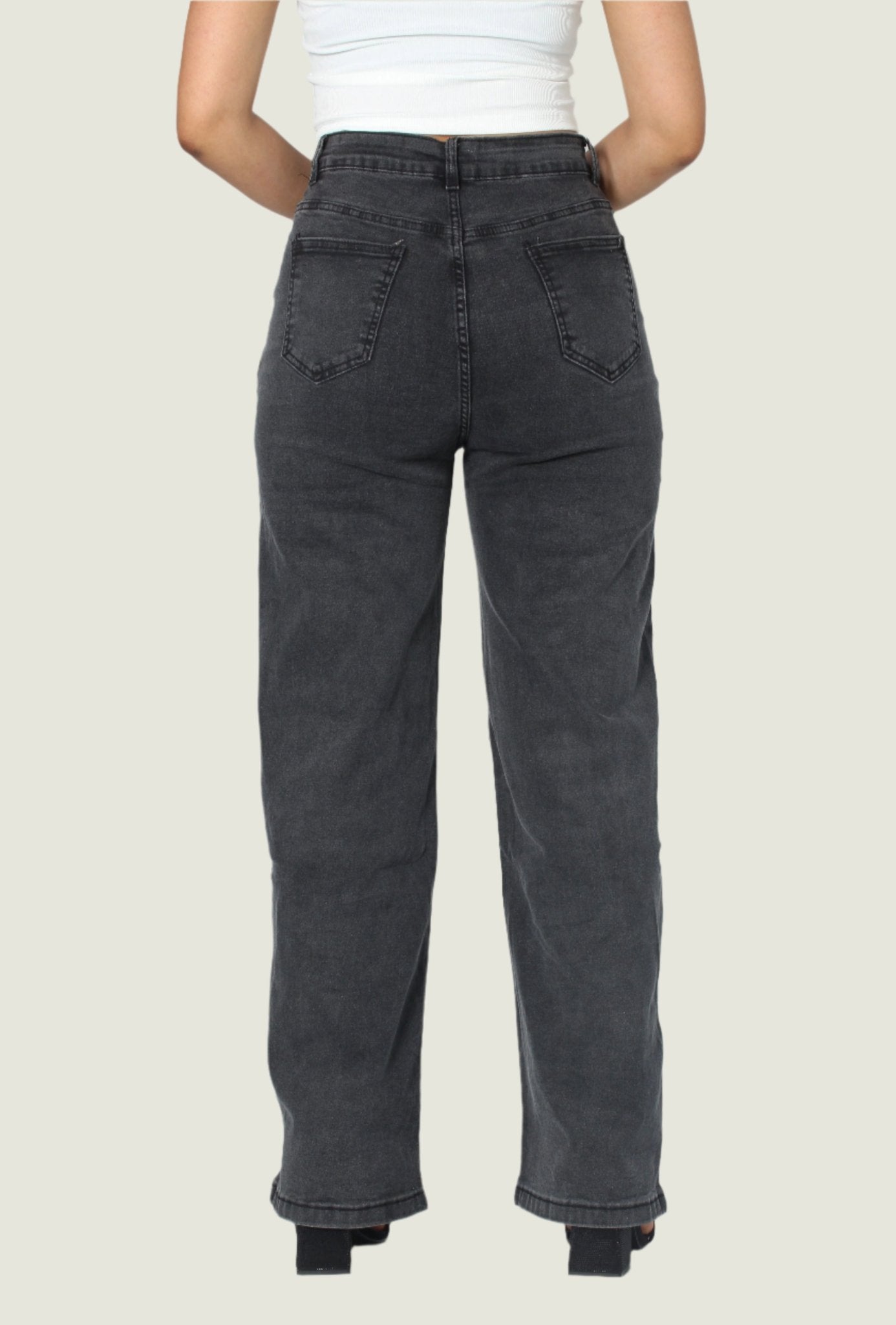 High-Waisted Wide-Leg Dark Grey Jeans