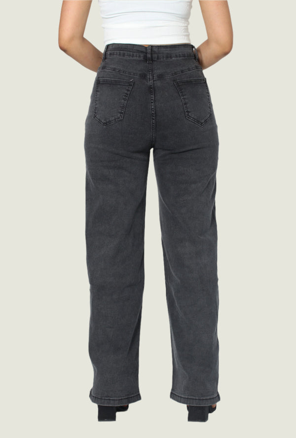 High-Waisted Wide-Leg Dark Grey Jeans