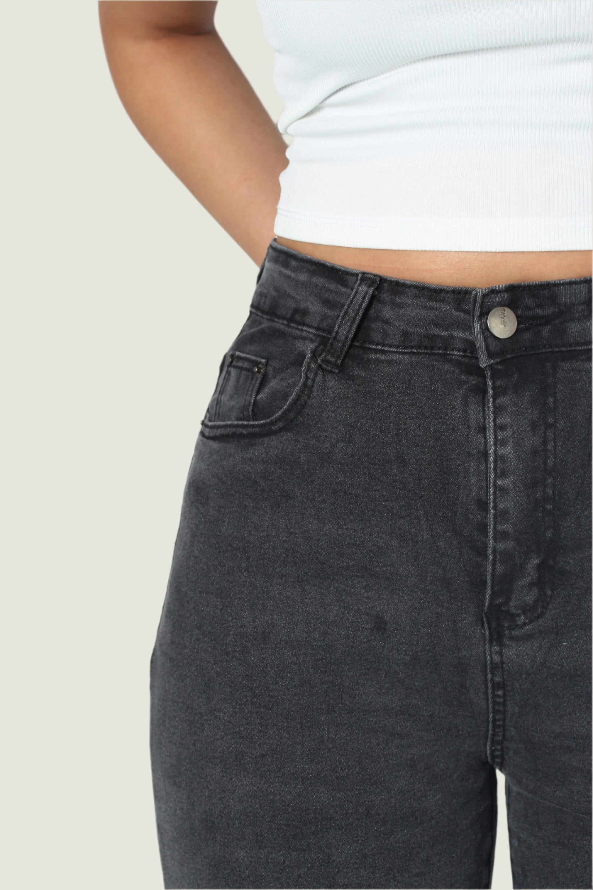 High-Waisted Wide-Leg Dark Grey Jeans