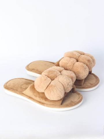 Plush Pom-Pom Slide Slippers