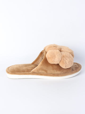 Plush Pom-Pom Slide Slippers