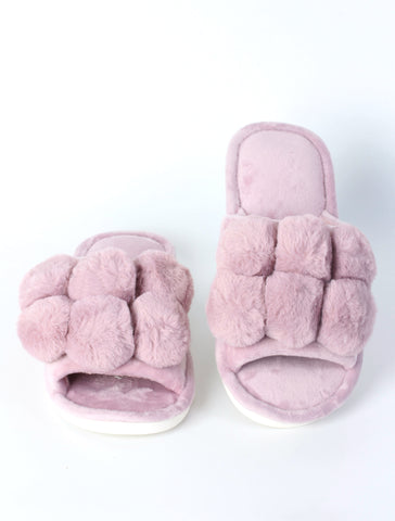 Plush Pom-Pom Slide Slippers