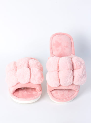 Plush Pom-Pom Slide Slippers