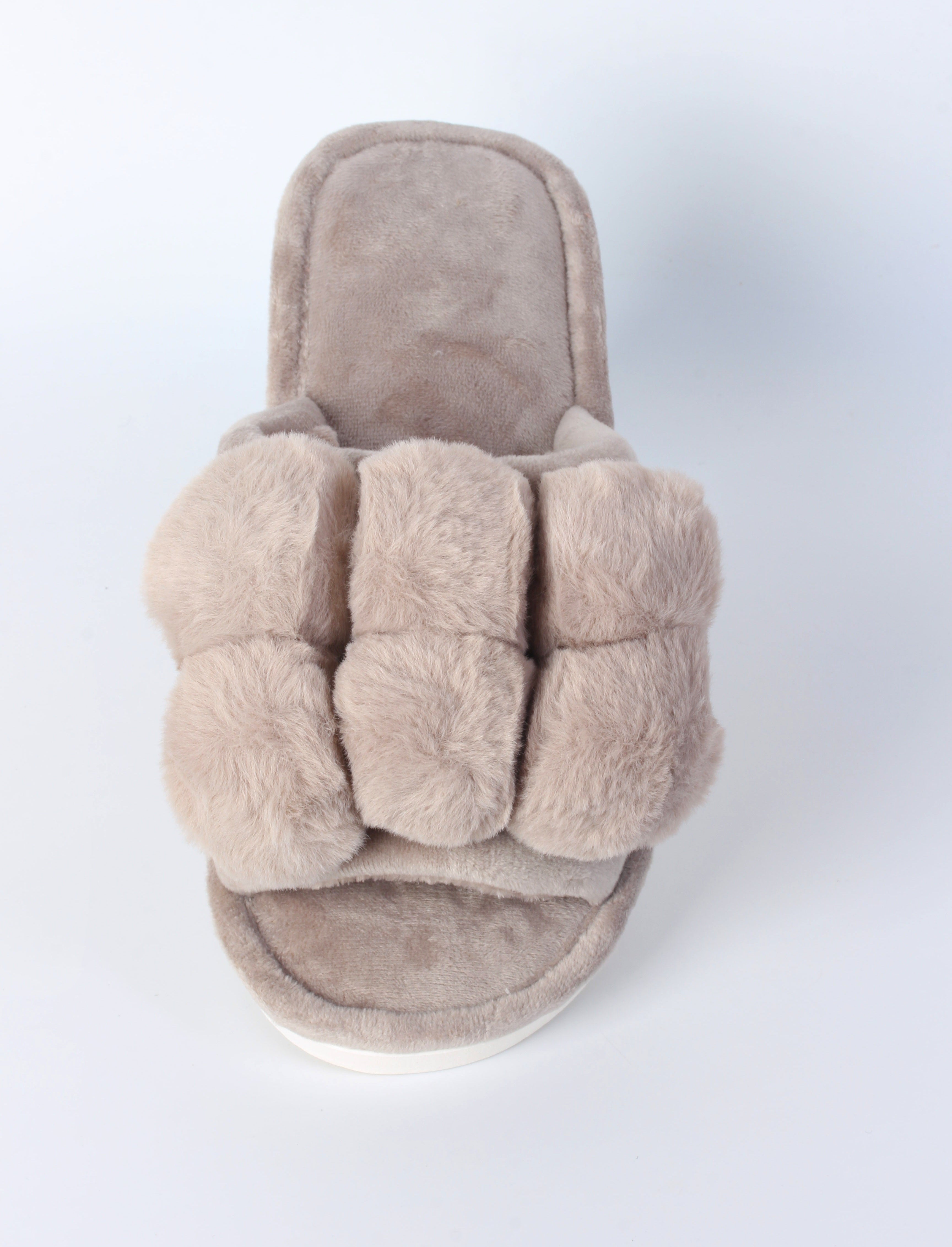Plush Pom-Pom Slide Slippers
