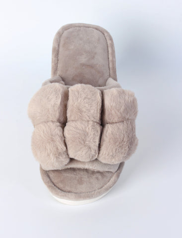 Plush Pom-Pom Slide Slippers