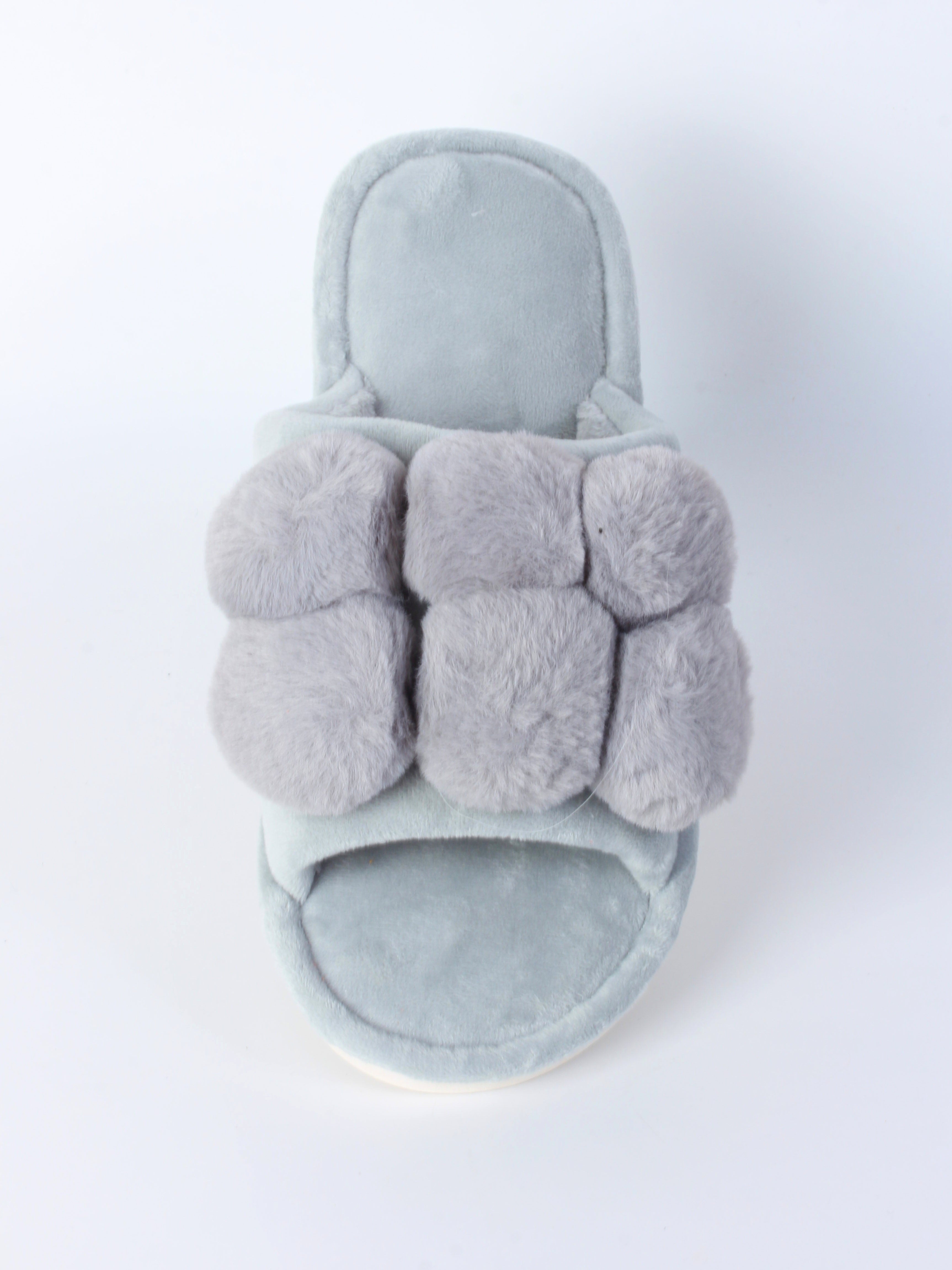 Plush Pom-Pom Slide Slippers