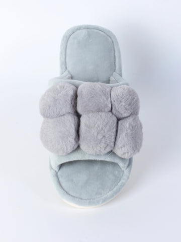 Plush Pom-Pom Slide Slippers