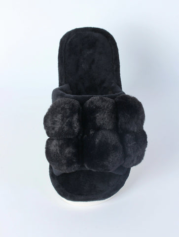 Plush Pom-Pom Slide Slippers