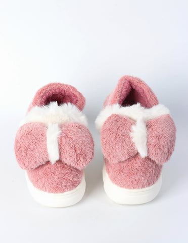Plush Bow Platform Slippers 