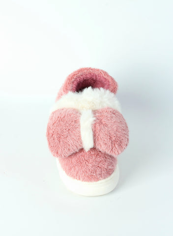 Plush Bow Platform Slippers 