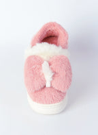 Plush Bow Platform Slippers 