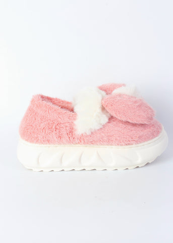 Plush Bow Platform Slippers 