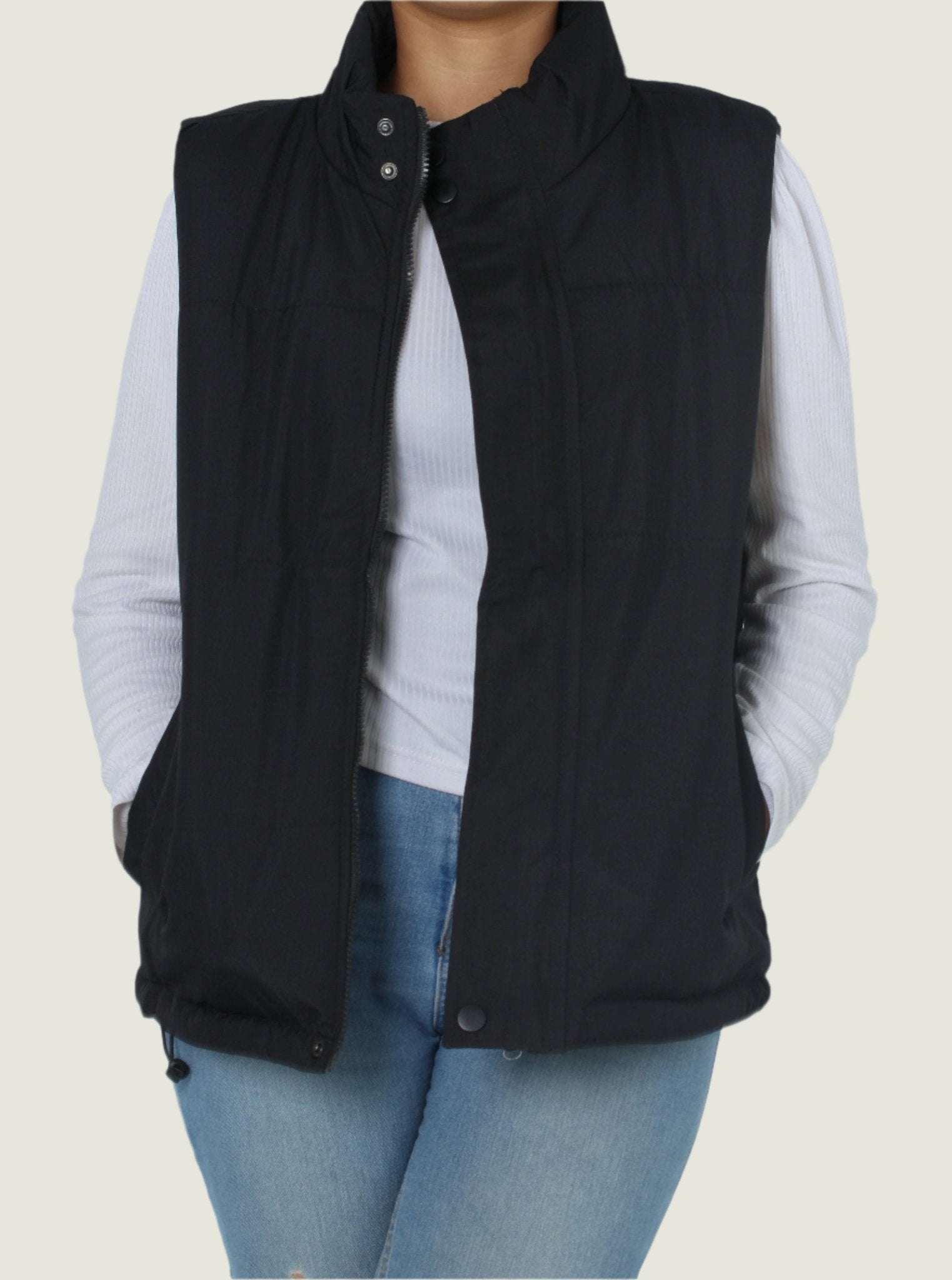 Chic Sleeveless Black Quilted Winter Puffer Vest