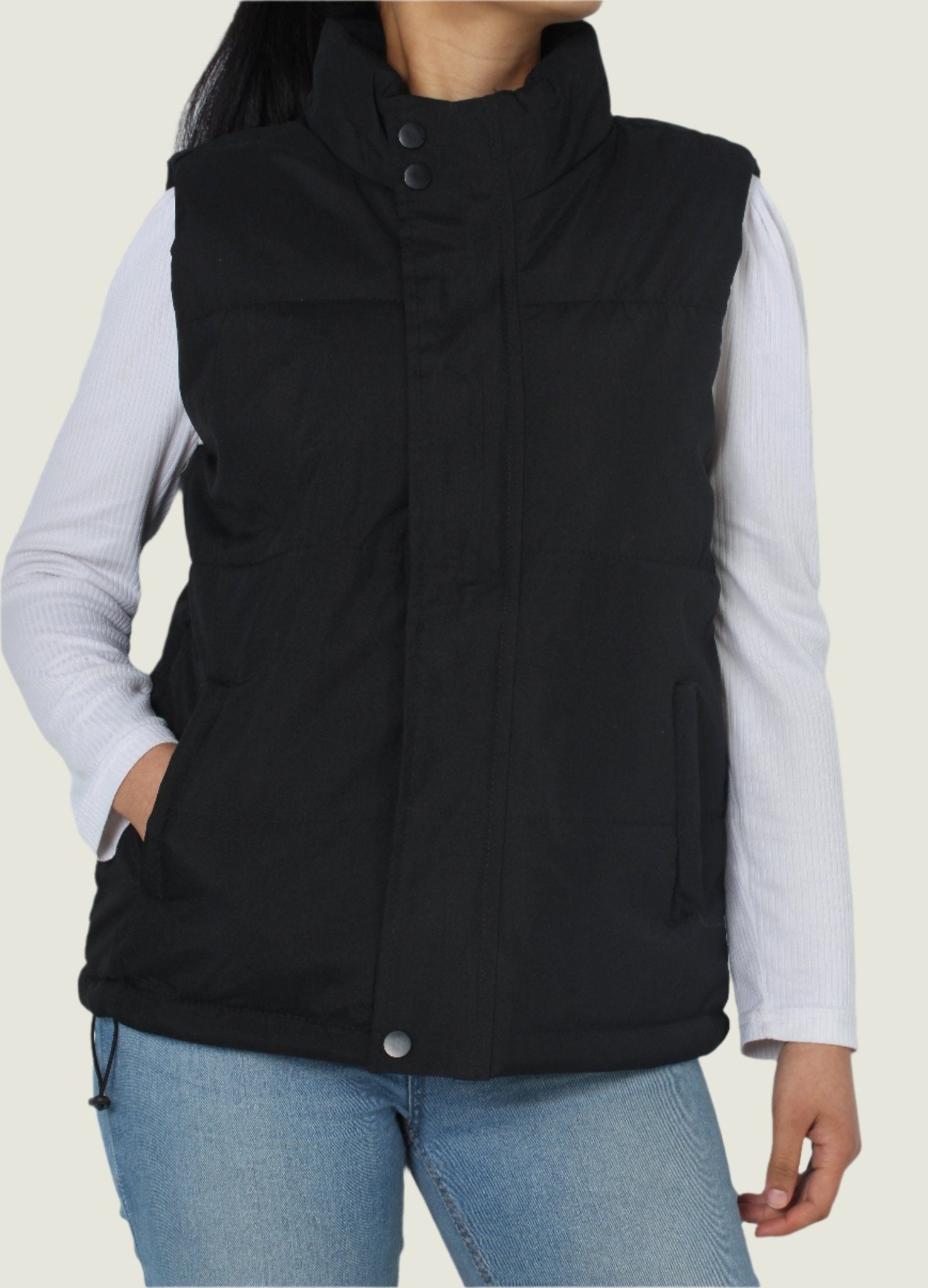 Chic Sleeveless Black Quilted Winter Puffer Vest