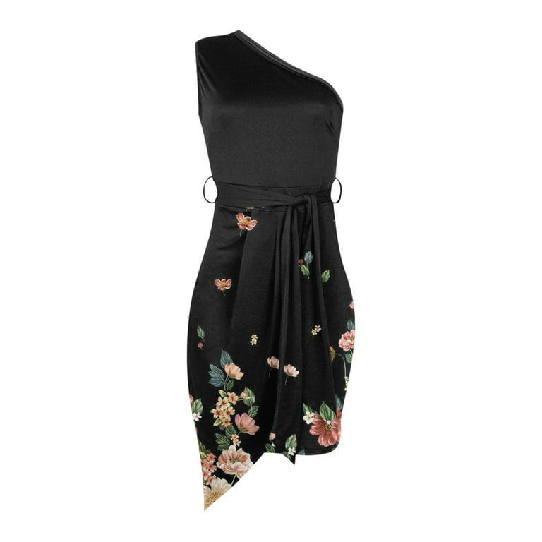 One Shoulder Floral Print Mini Dress