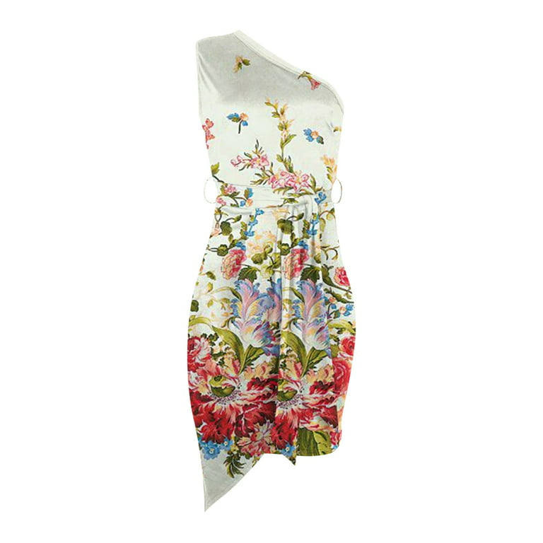 One Shoulder Floral Print Mini Dress - XD21