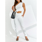 Womens Two Piece Knot Top And Pants Set