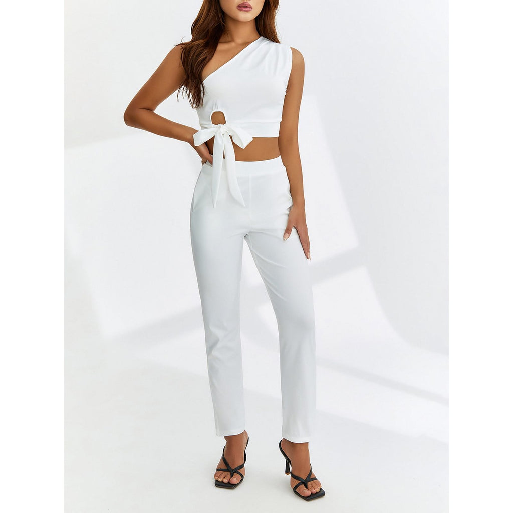 Womens Two Piece Knot Top And Pants Set