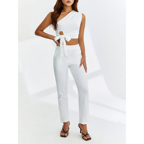 Womens Two Piece Knot Top And Pants Set