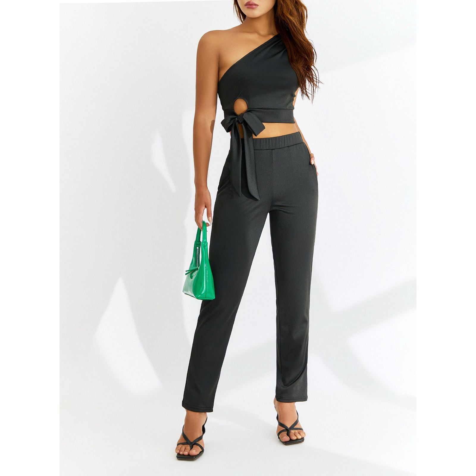 Womens Two Piece Knot Top And Pants Set