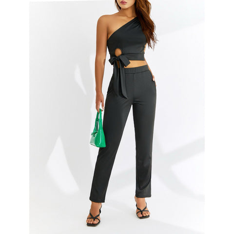 Womens Two Piece Knot Top And Pants Set