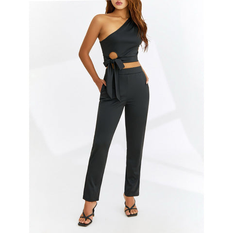 Womens Two Piece Knot Top And Pants Set