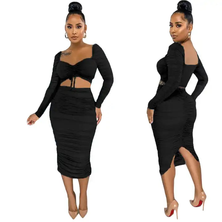 Two Piece Top and Ruched Skirt Set