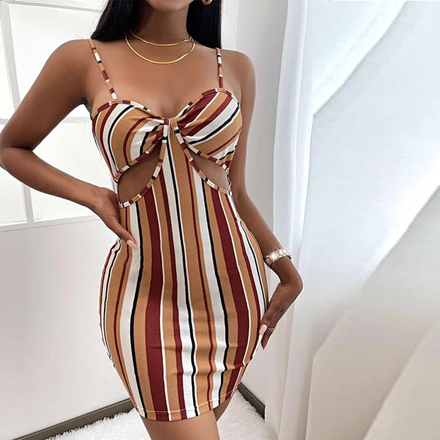 Wrap Hollow Out Striped Skinny Mini Dress Chic