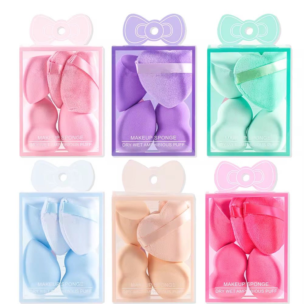 Makeup Sponge & Heart Puff Set 5pc Blenders for Foundation & Powder - Random