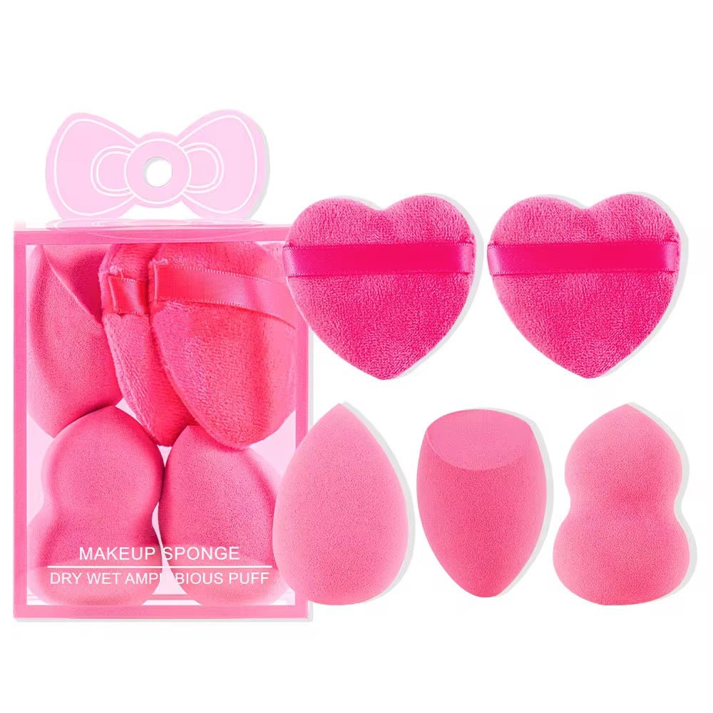 Makeup Sponge & Heart Puff Set 5pc Blenders for Foundation & Powder - Random
