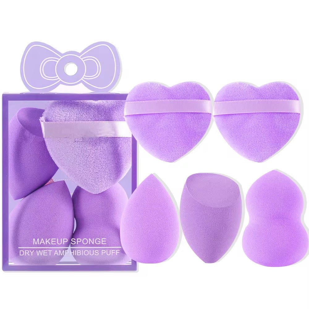 Makeup Sponge & Heart Puff Set 5pc Blenders for Foundation & Powder - Random