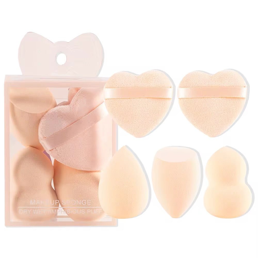 Makeup Sponge & Heart Puff Set 5pc Blenders for Foundation & Powder - Random