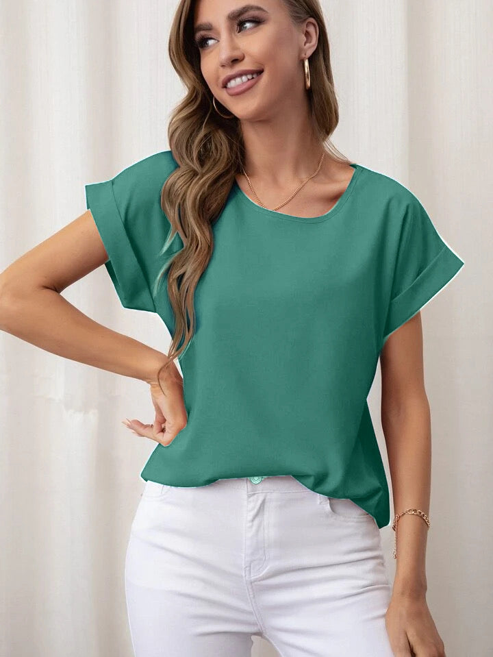 Rolled Cuff Short Sleeve Blouse