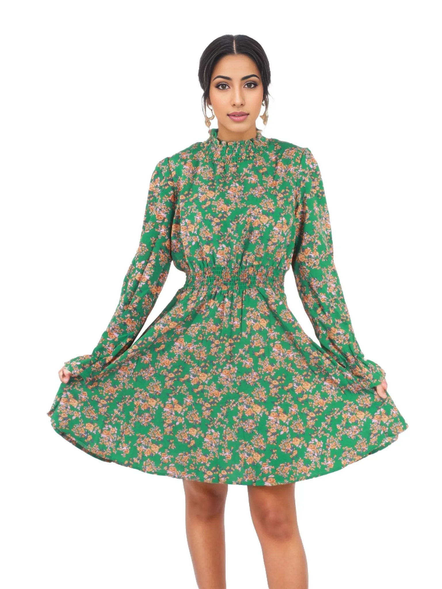 Floral Print Flounce Sleeve Mini Dress