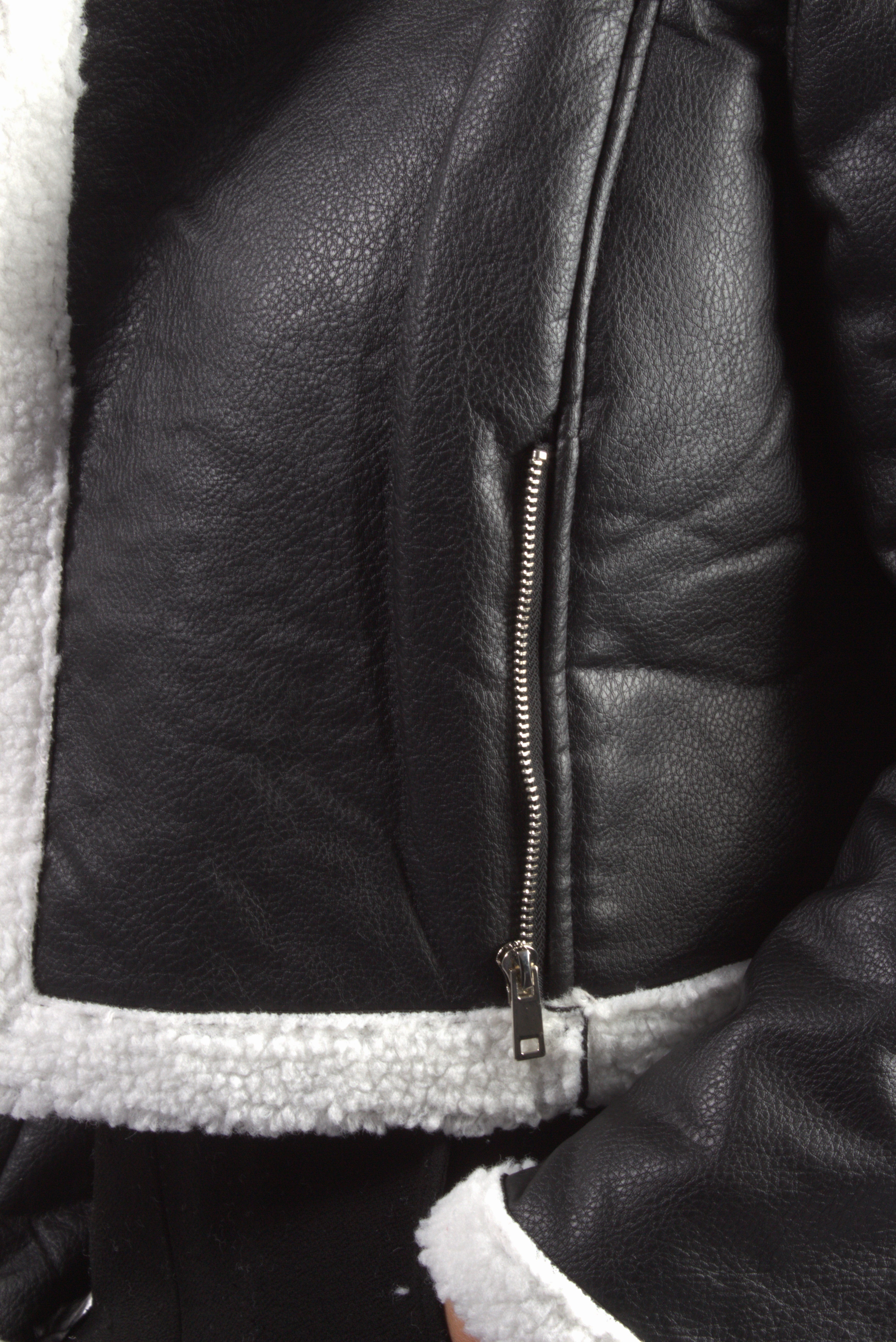 Teddy Lined PU Leather Moto Jacket