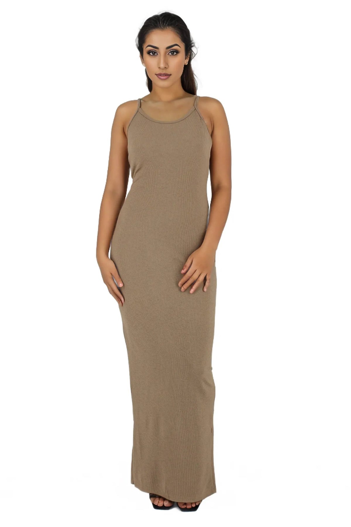Back Slit Maxi Ribbed Knitted Bodycon Dress